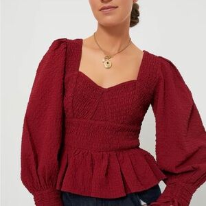 NWT Sea New York Red Regina Seersucker Longsleeve Top